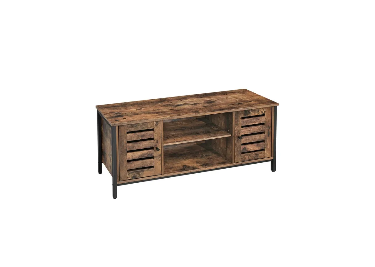 A rustic brown 2 door tv stand from EZ Livings Homeview range. Angled view