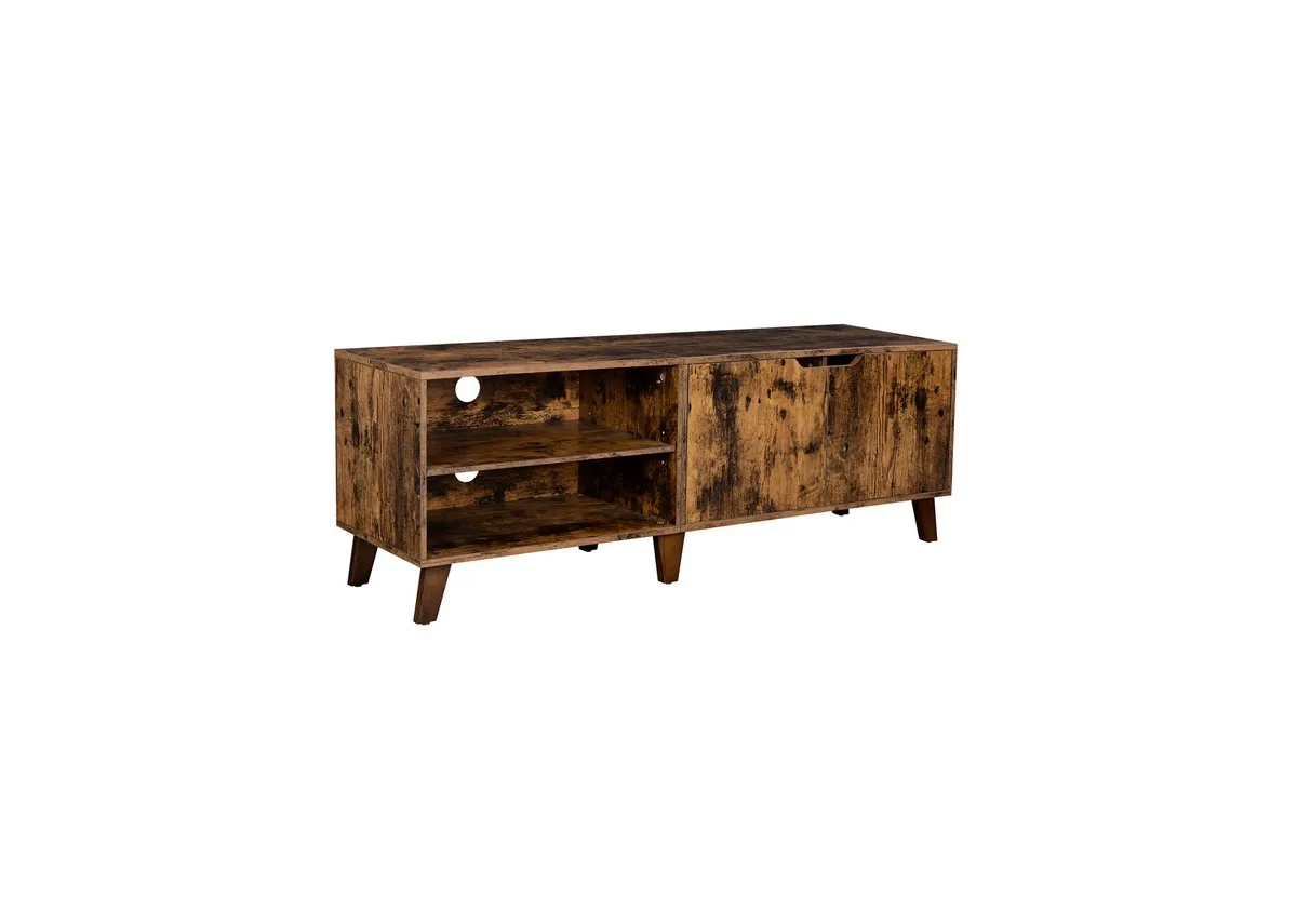 A 2 door t shelf tv unit unit from EZ Living Furnitures Linea range. Angled view