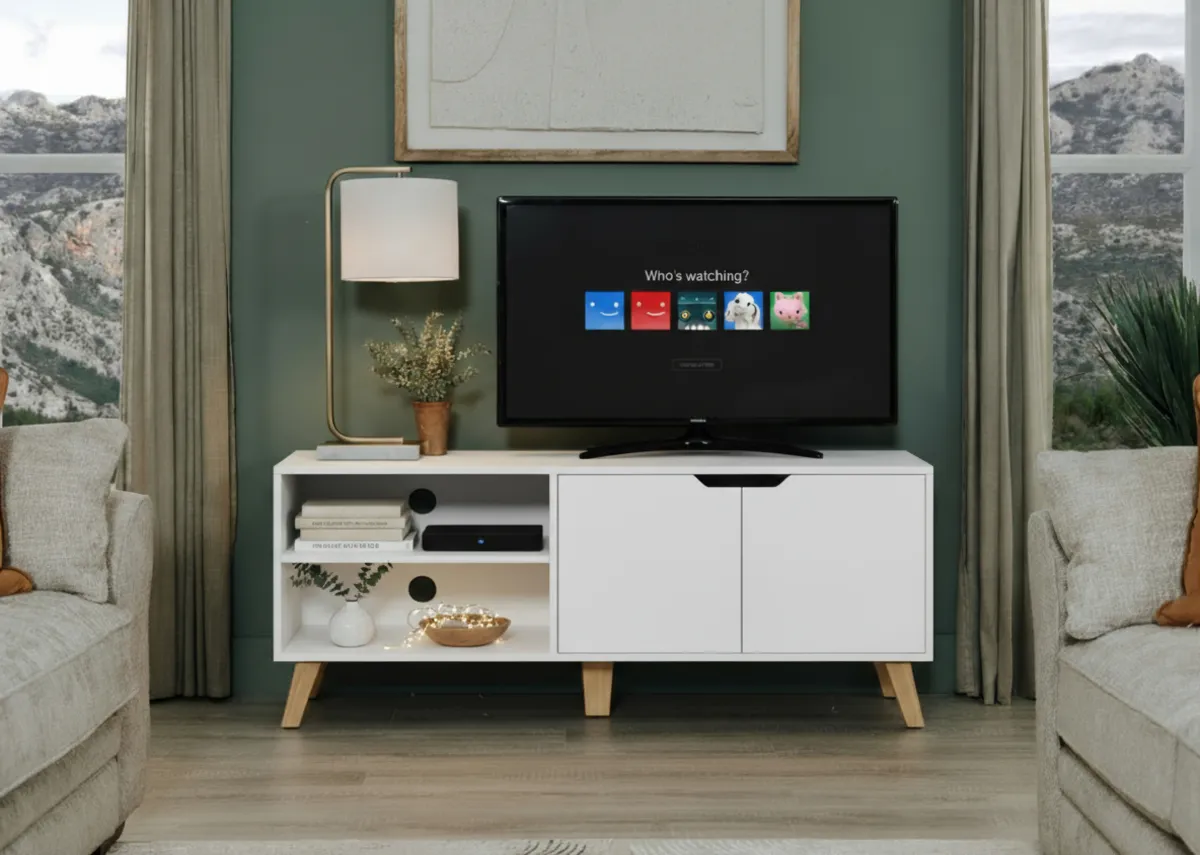 2 Door White TV Unit - Edgeline