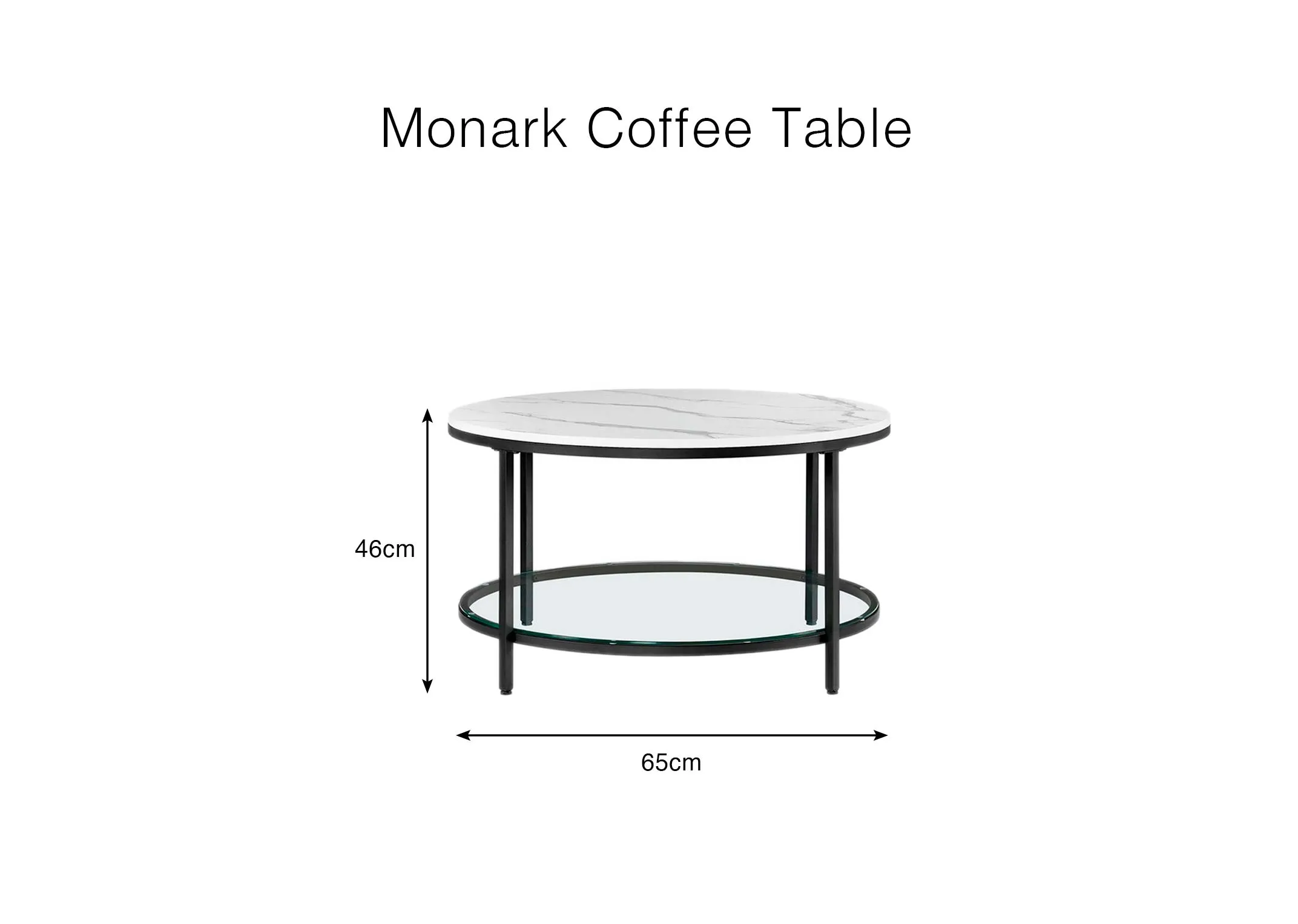 A dimension image of the Monarc table with 65cmx 46cm