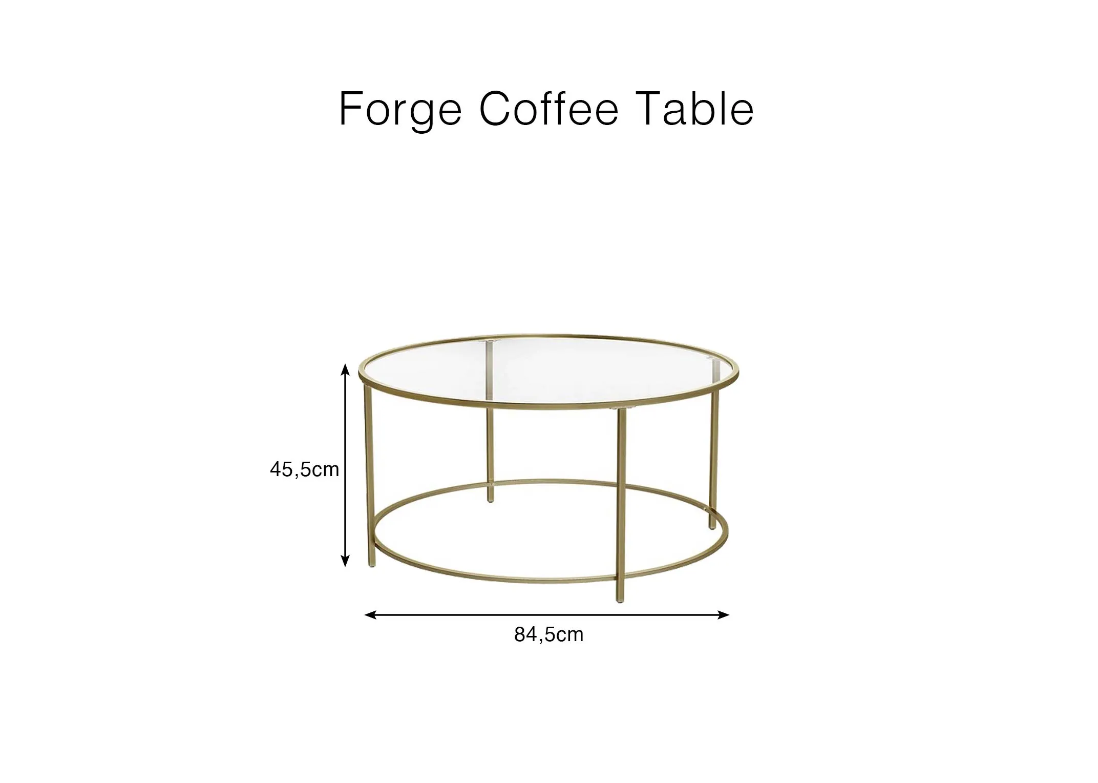 A dimension image of the Forge coffee table with 84.5cm x 45.5cm