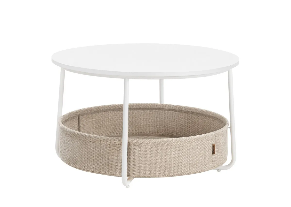 White Round Coffee Table with Basket - Tuckaway