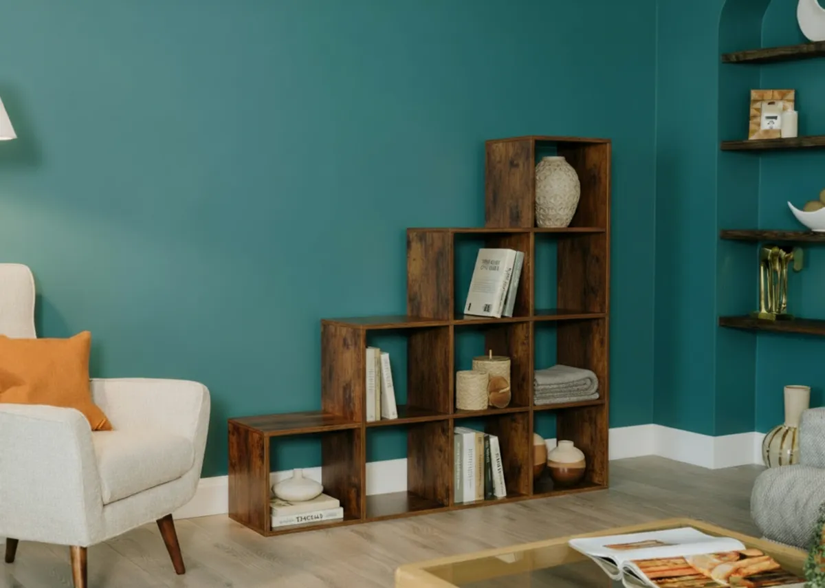 A lifetsyle image of the Gatherer bookcase with Stratus armchair