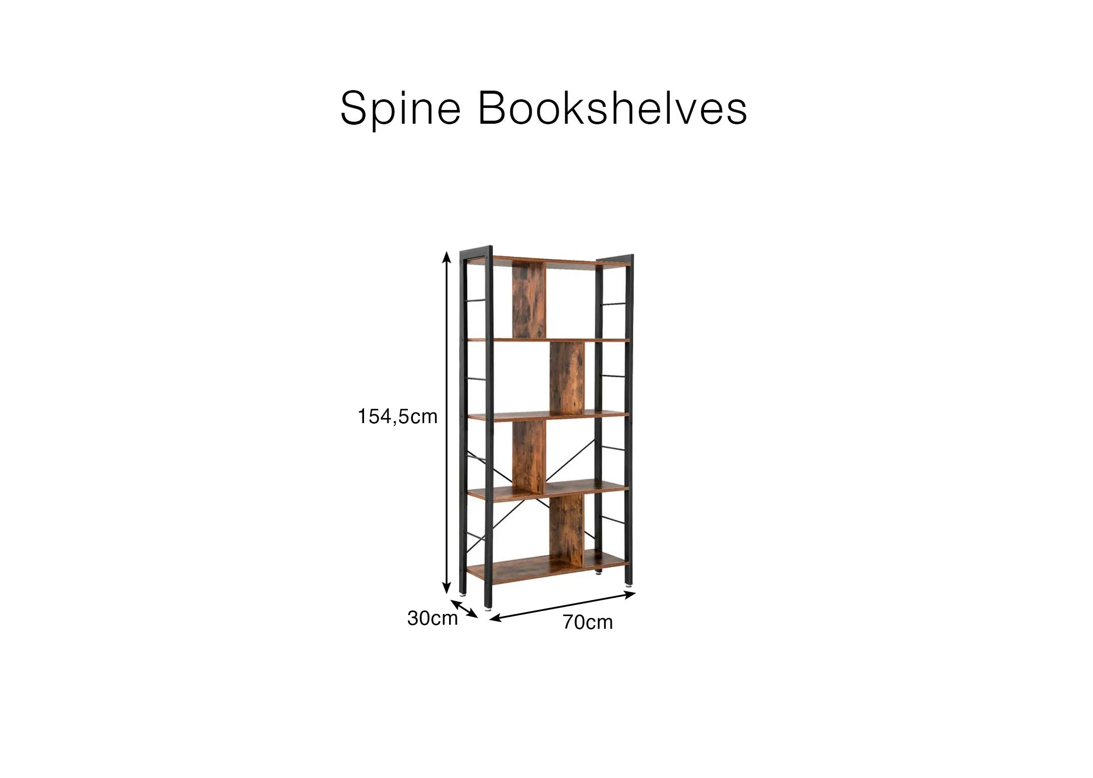A dimension image of the Spine Bookcase with 70cm x 154.5cm x 30cm