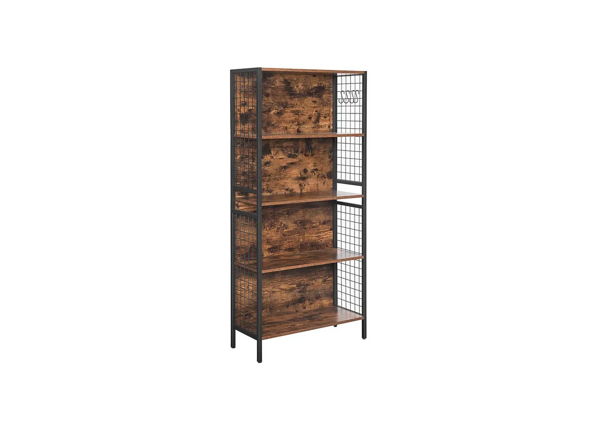 4 Shelf Rustic Brown Bookcase - Gridline