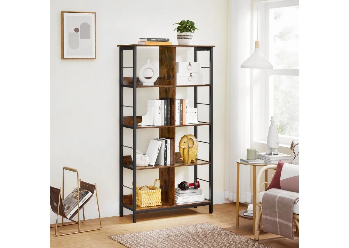 A lifetsyle image of the Booknest shelving unit in a living room dressed with plants frames and ornaments.