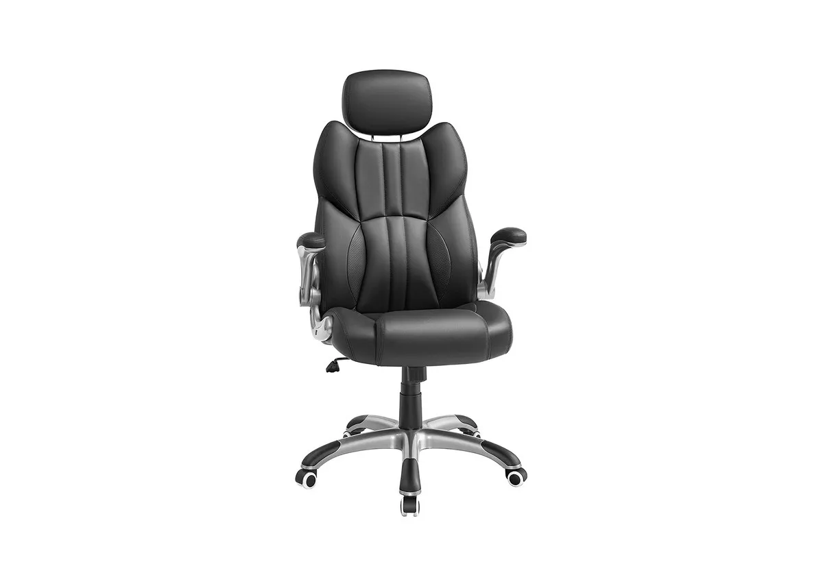 A black office gaming chair from EZ Livings Summit range. Front view of swivel base.