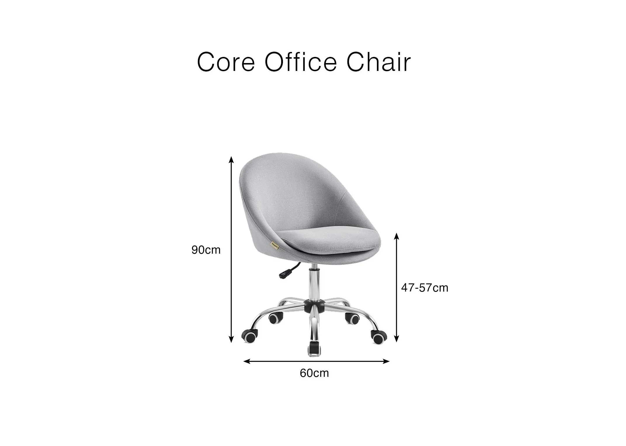 A dimension image of the Core office chair with 60cm x 60cm x 90cm