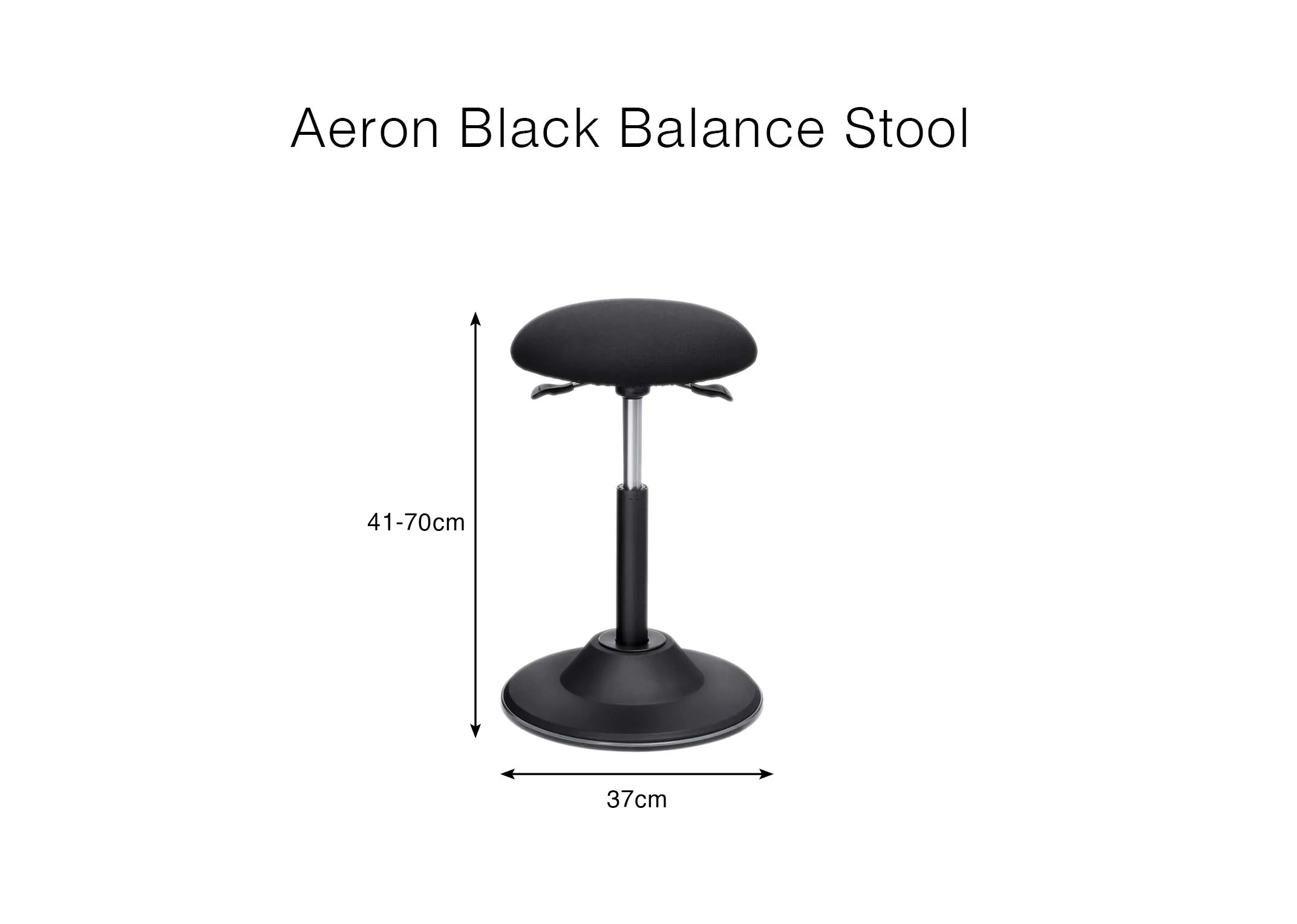 A dimension image of the Aeron black stool with 37cm x 41.7cm