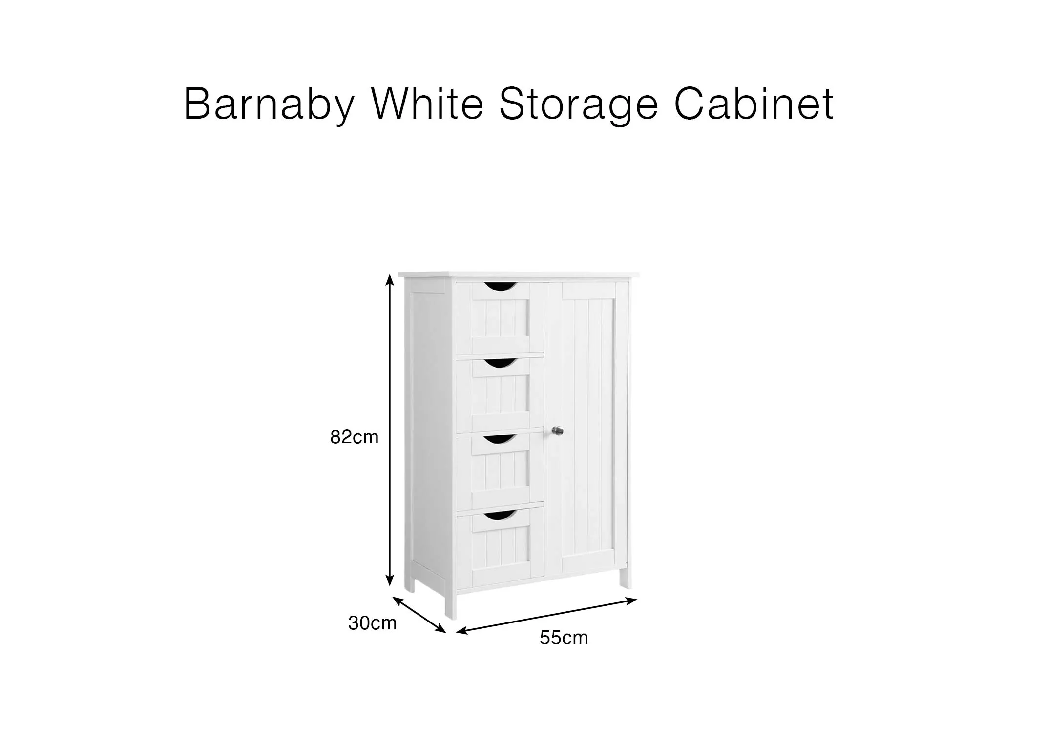A dimension image of the Barnaby white chest with 55cm x 82cm