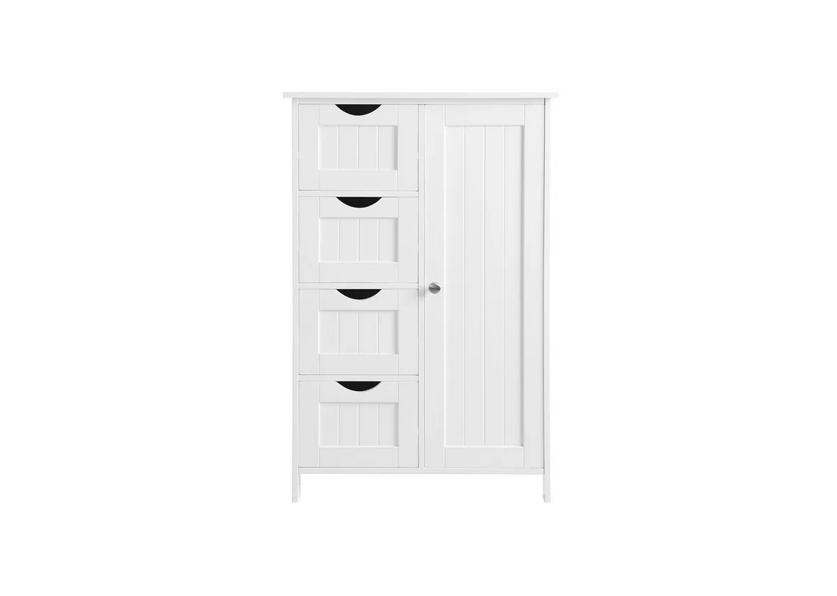 A white 1 door 4 drawer cabinet from EZ Livings Barnaby range.Front view