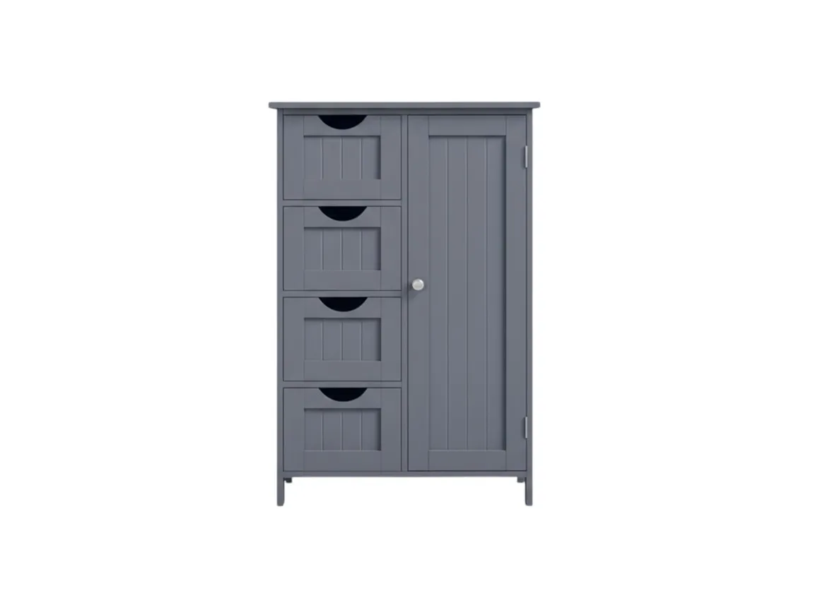 A 4 drawer 1 door grey cabinet from EZ Livings Barnaby range.Front view of doors closed