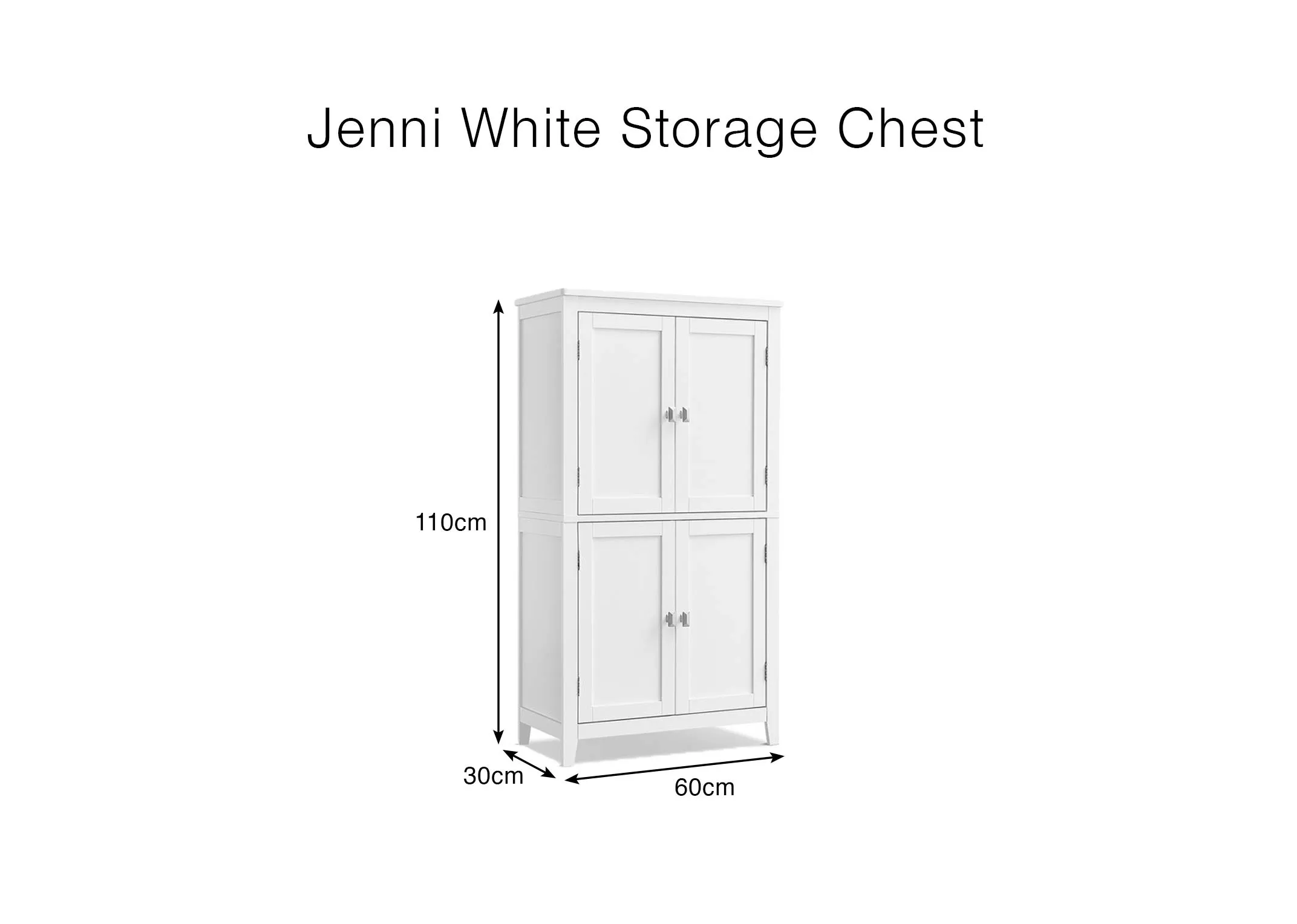 A dimension image of the jenni white stoarge cabinet with 60cm x 110cm