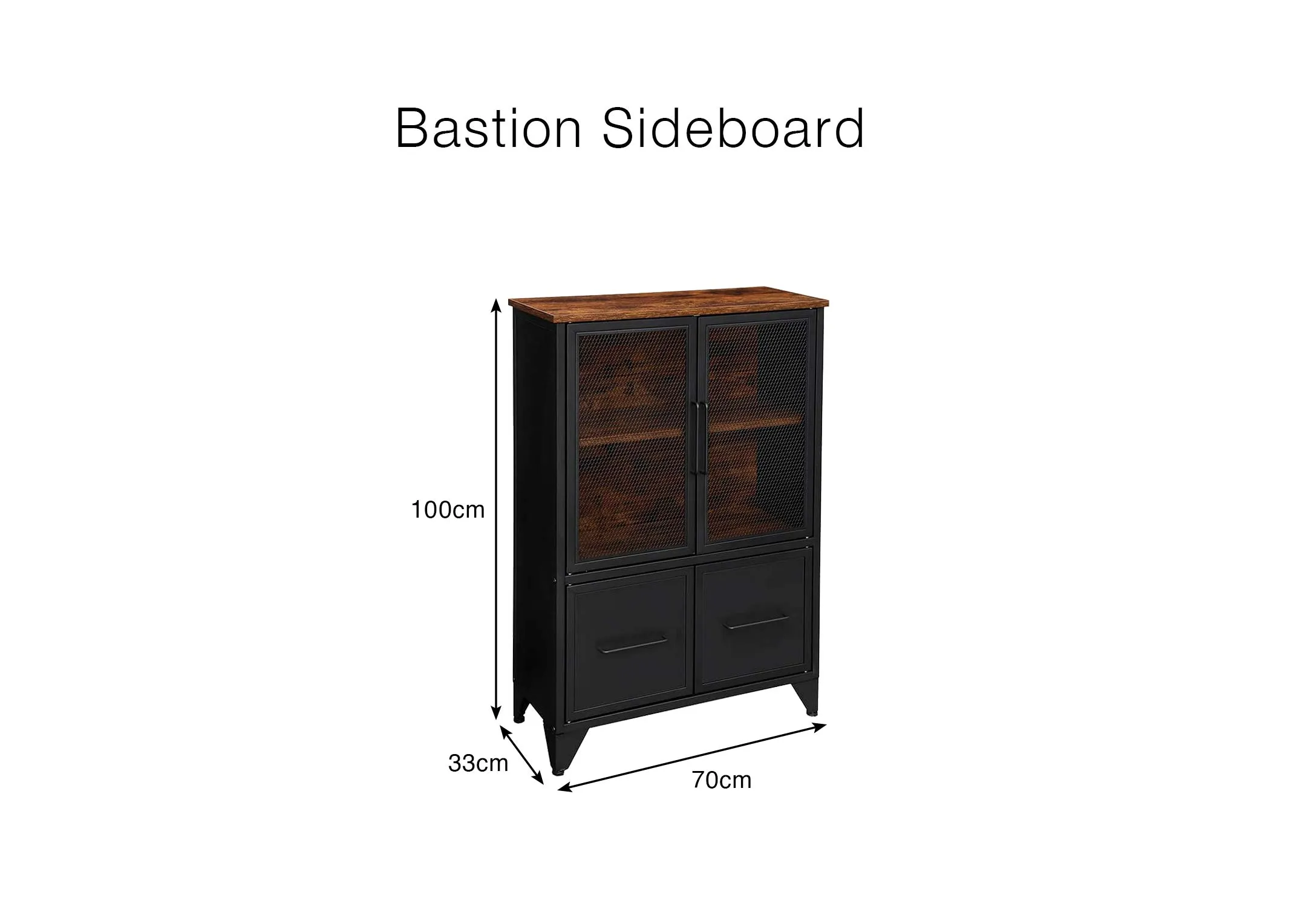 A dimension image of the Bastion Sideboard with 70cm x 100cm