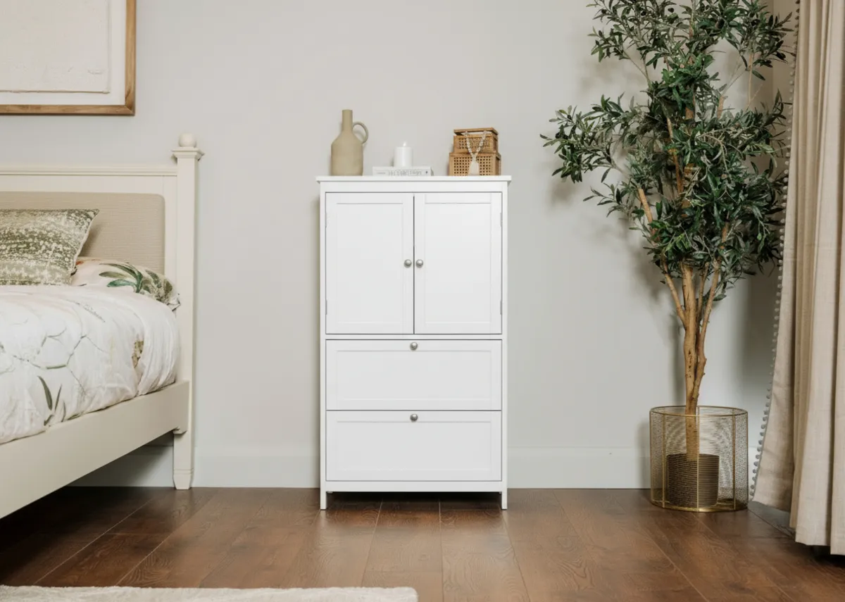 2 Door 2 Drawer White Storage Cabinet - Ava