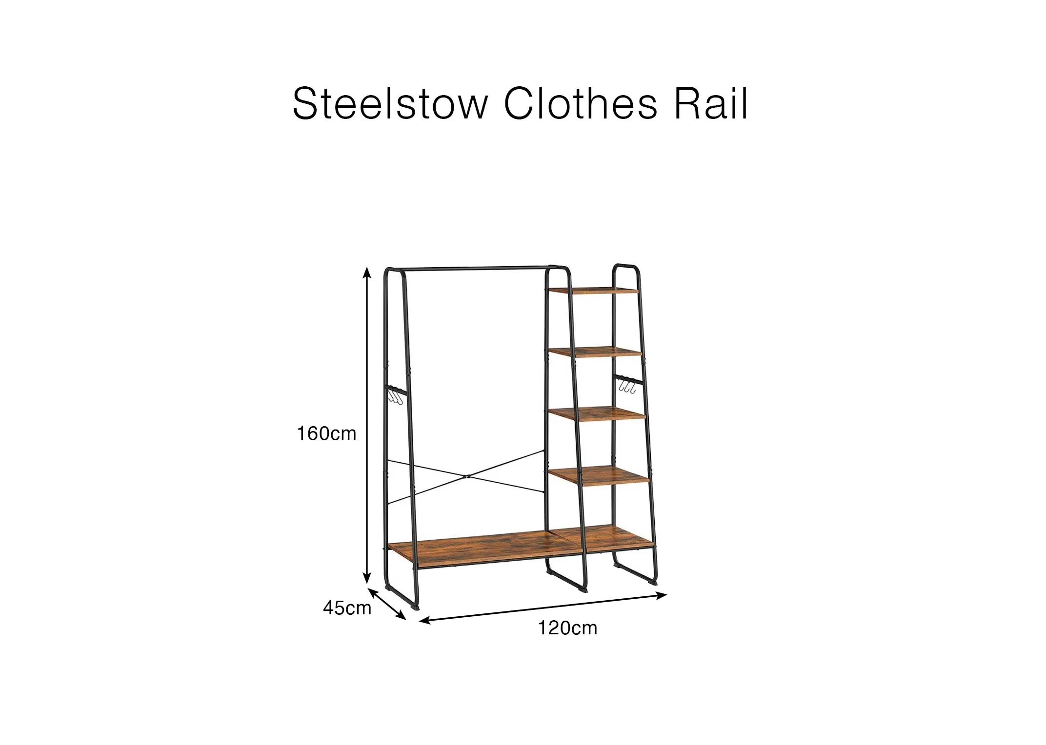 A dimension image of the Steelstow Rail with 120cm x 160cm