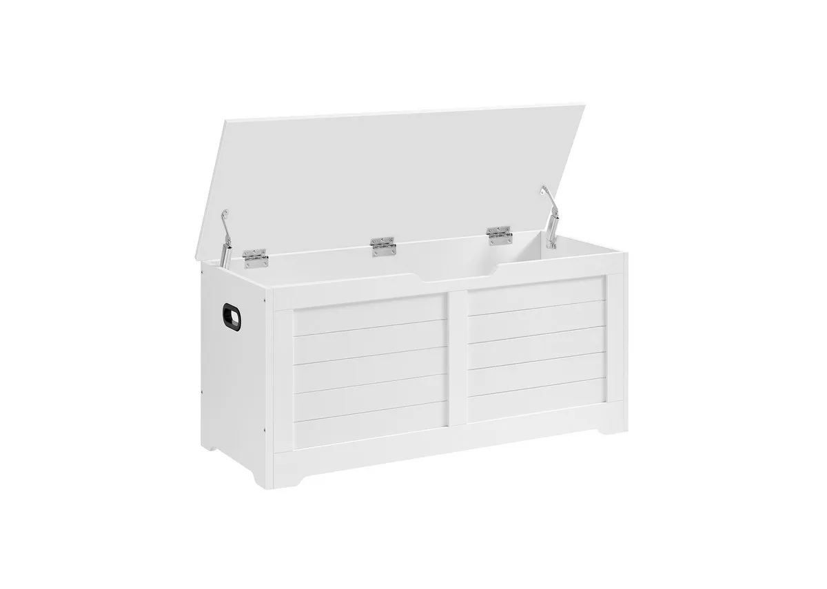 A white storage bench from EZ Livings Soleseat range. Angled view