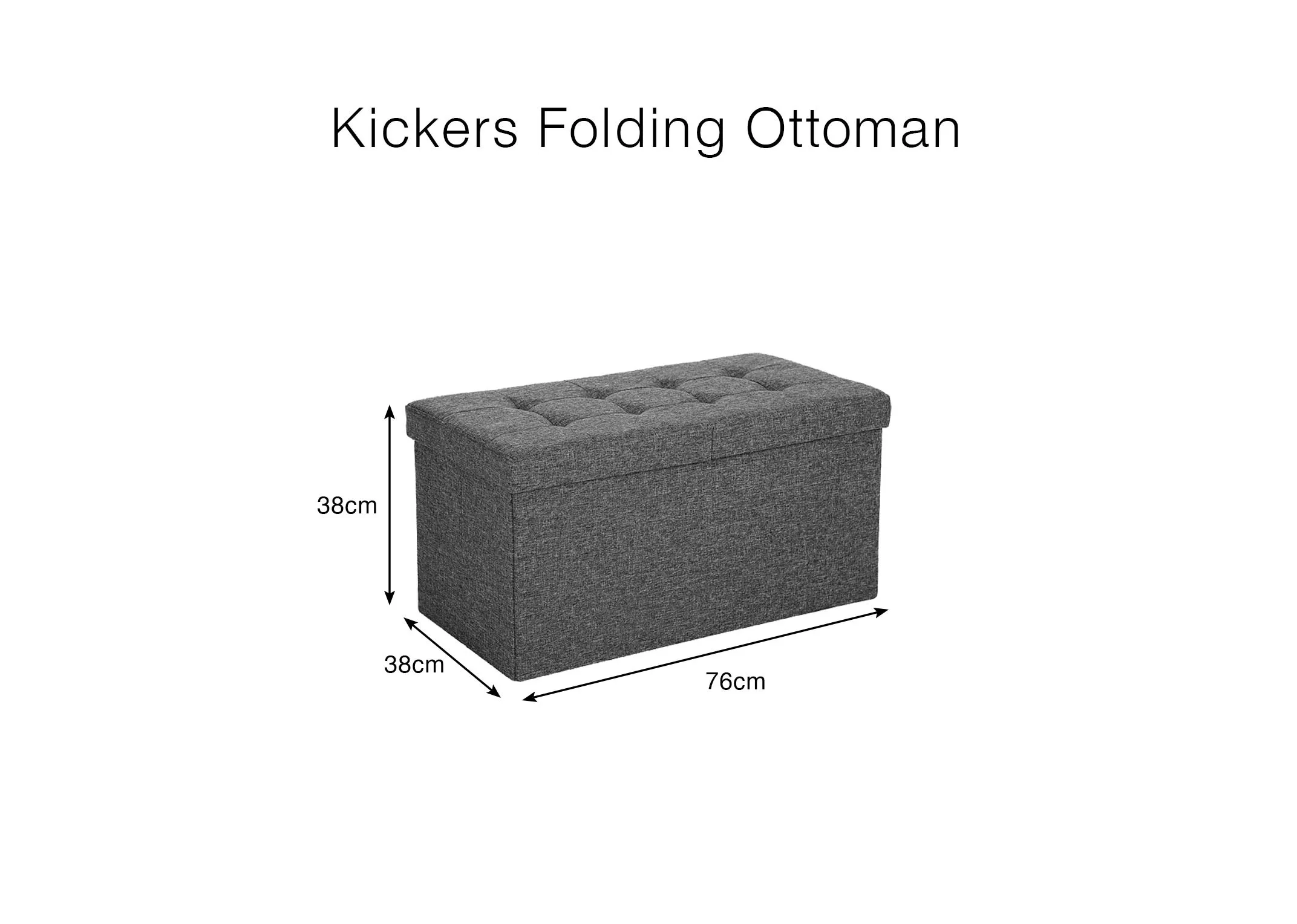 A dimension image of the Kickers Ottoman with 76cm x 38cm