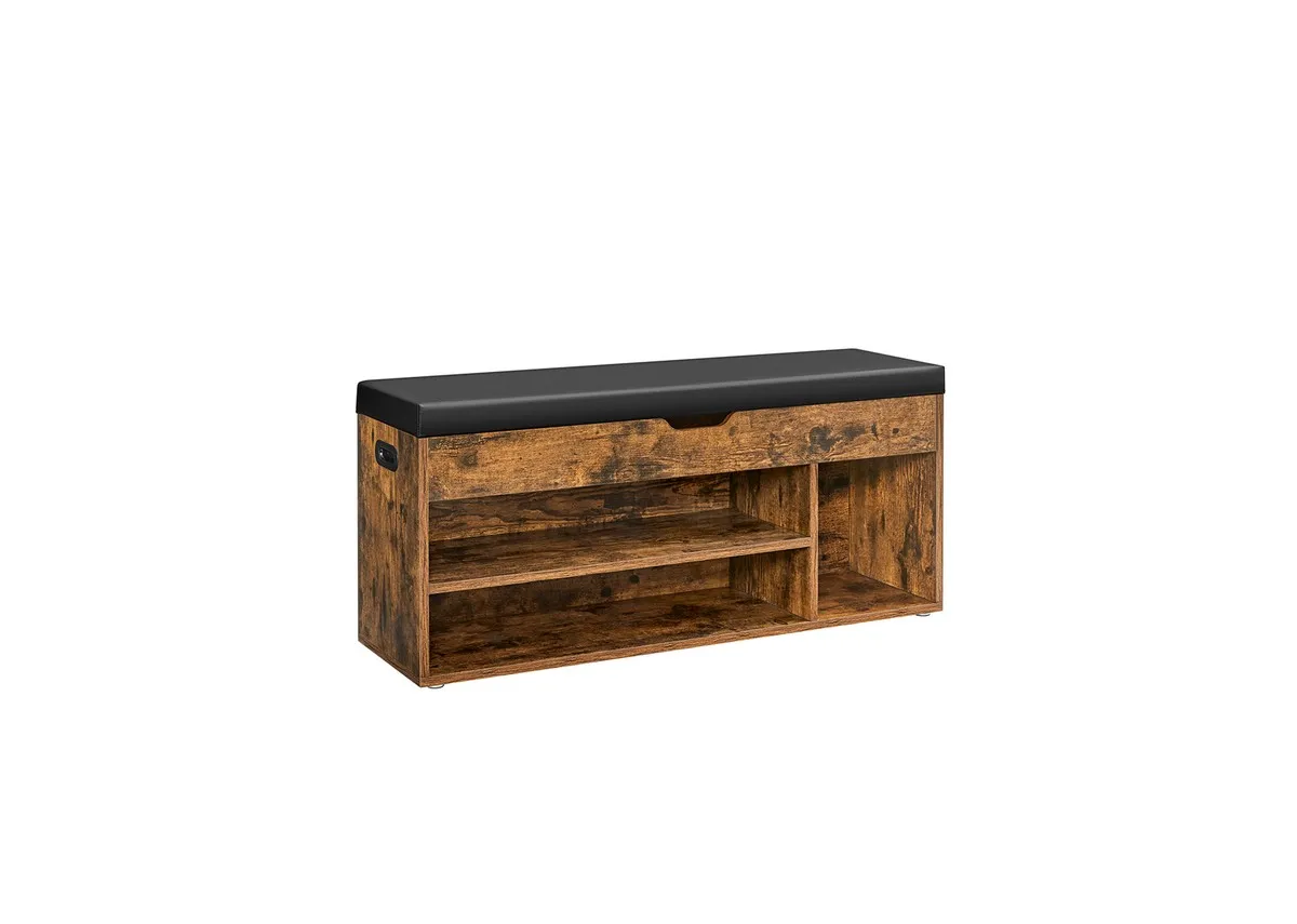 Rustic Brown Storage Bench with Black Seat - Stash