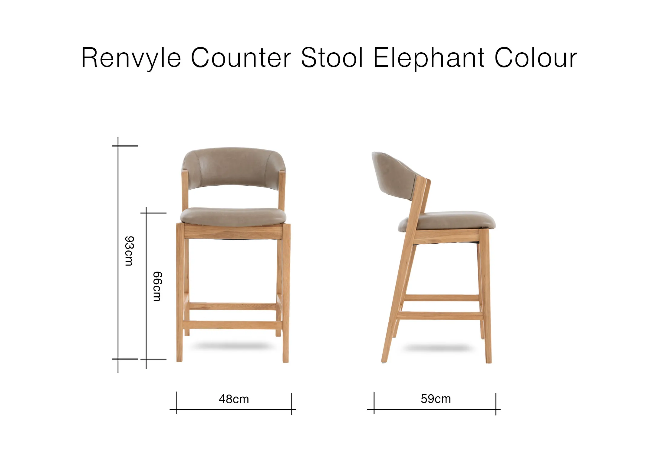 A dimension image of the Renvyle Stool with 48cm x 59cm x 93cm x 66cm