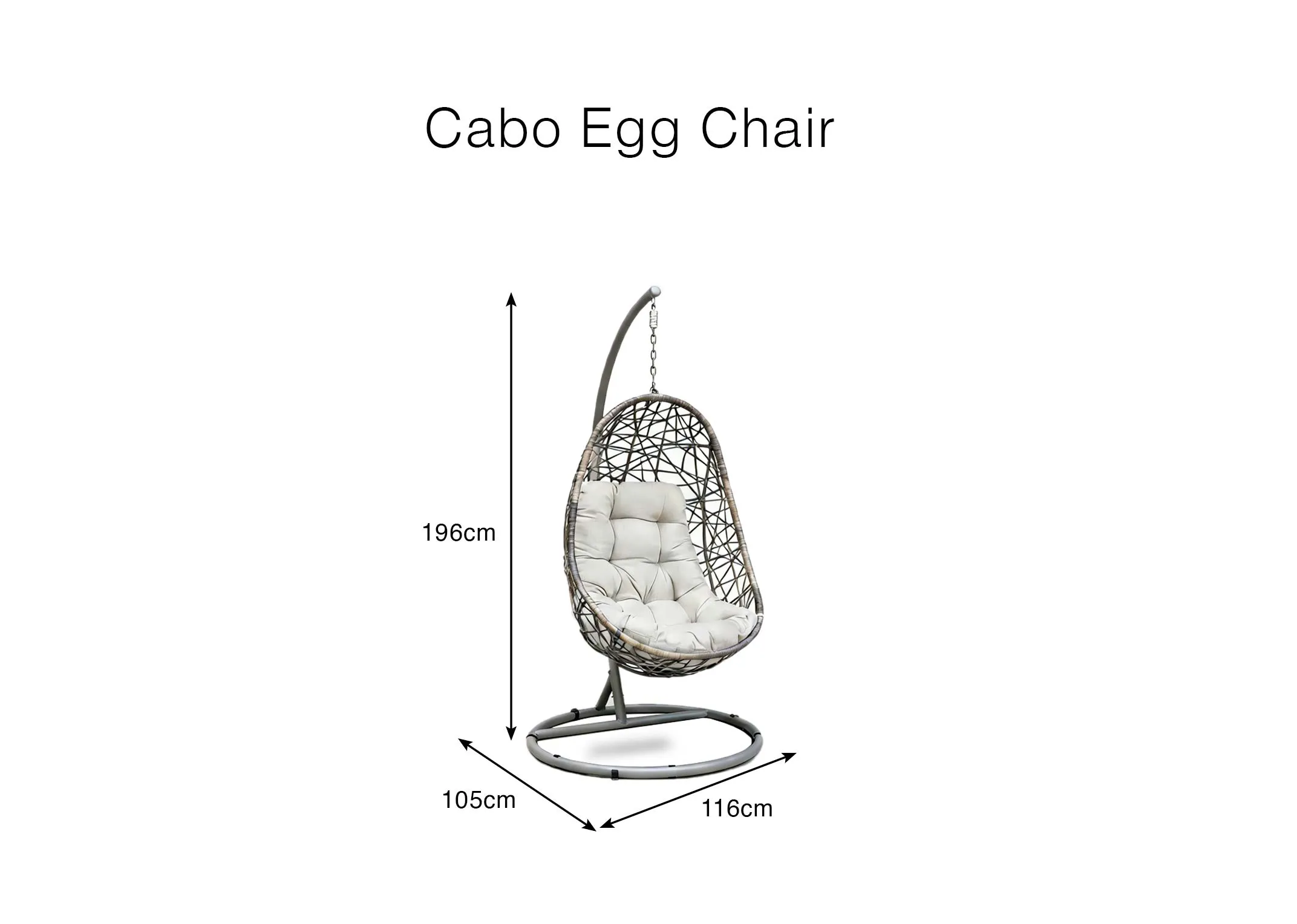 a dimension image of the Cabo Egg Chair cover with 120 x 145cm