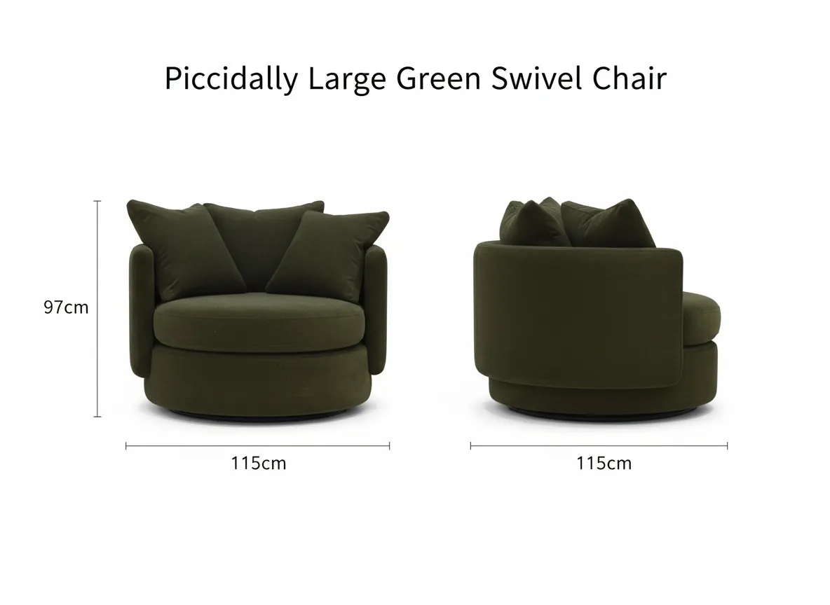 A dimension image of the Piccailly swivel chair with 115cm x 115cm x 97cm