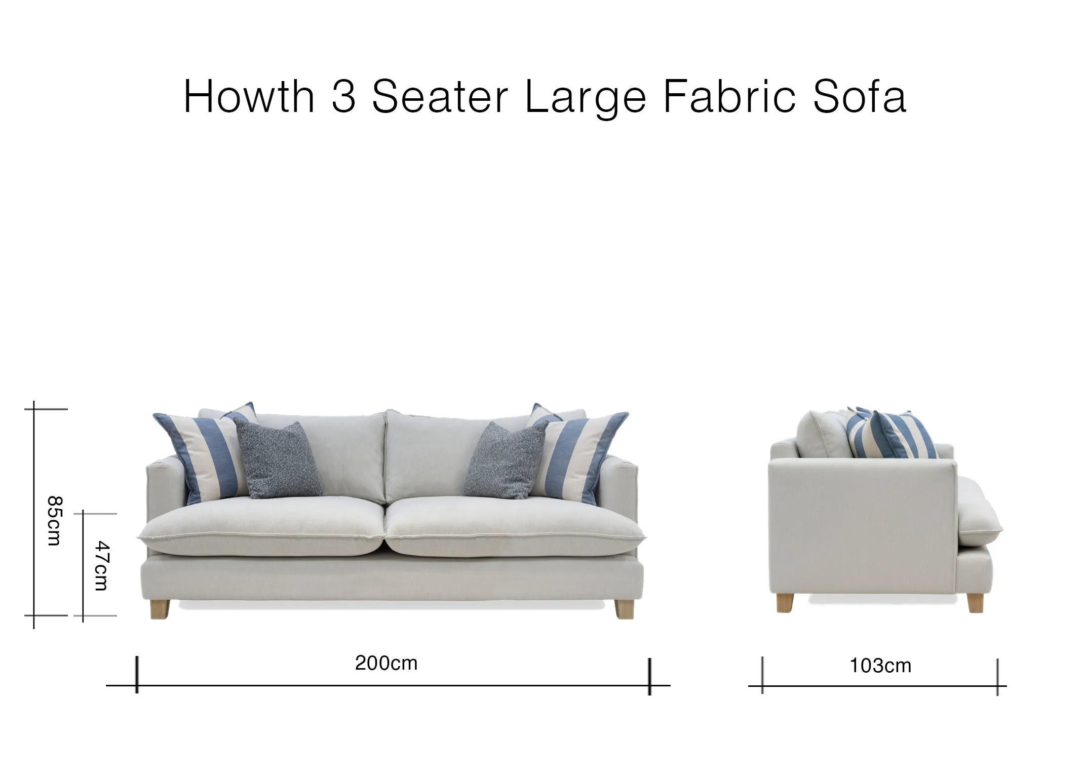 A dimension image of the Howth Sofa with 200cm x 85cm