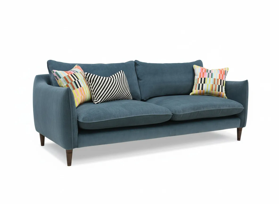 4 Seater Large Blue Fabric Sofa - Kenmare By Vogue