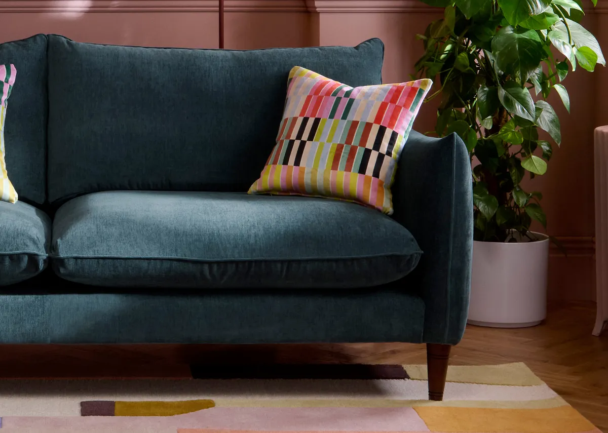 3 Seater Medium Blue Fabric Sofa - Kenmare By Vogue