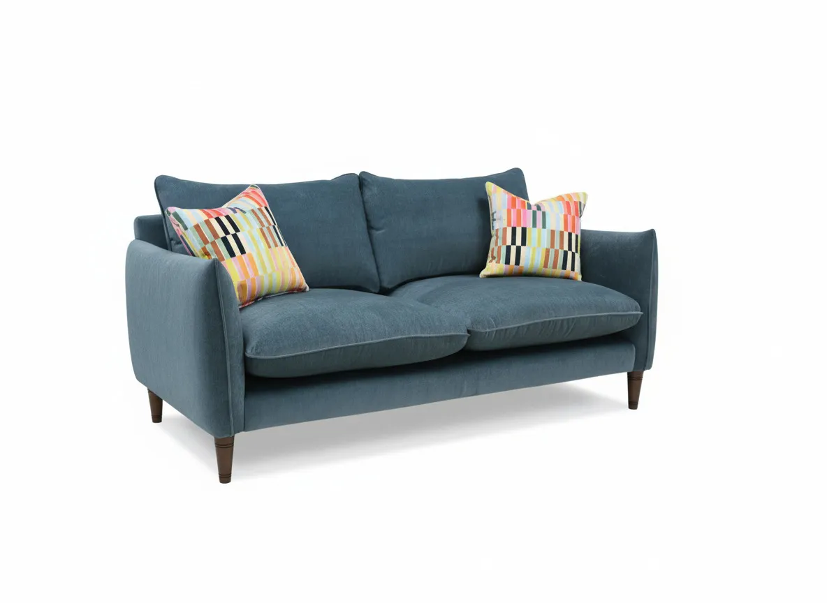 2 Seater Small Blue Fabric Sofa - Kenmare By Vogue