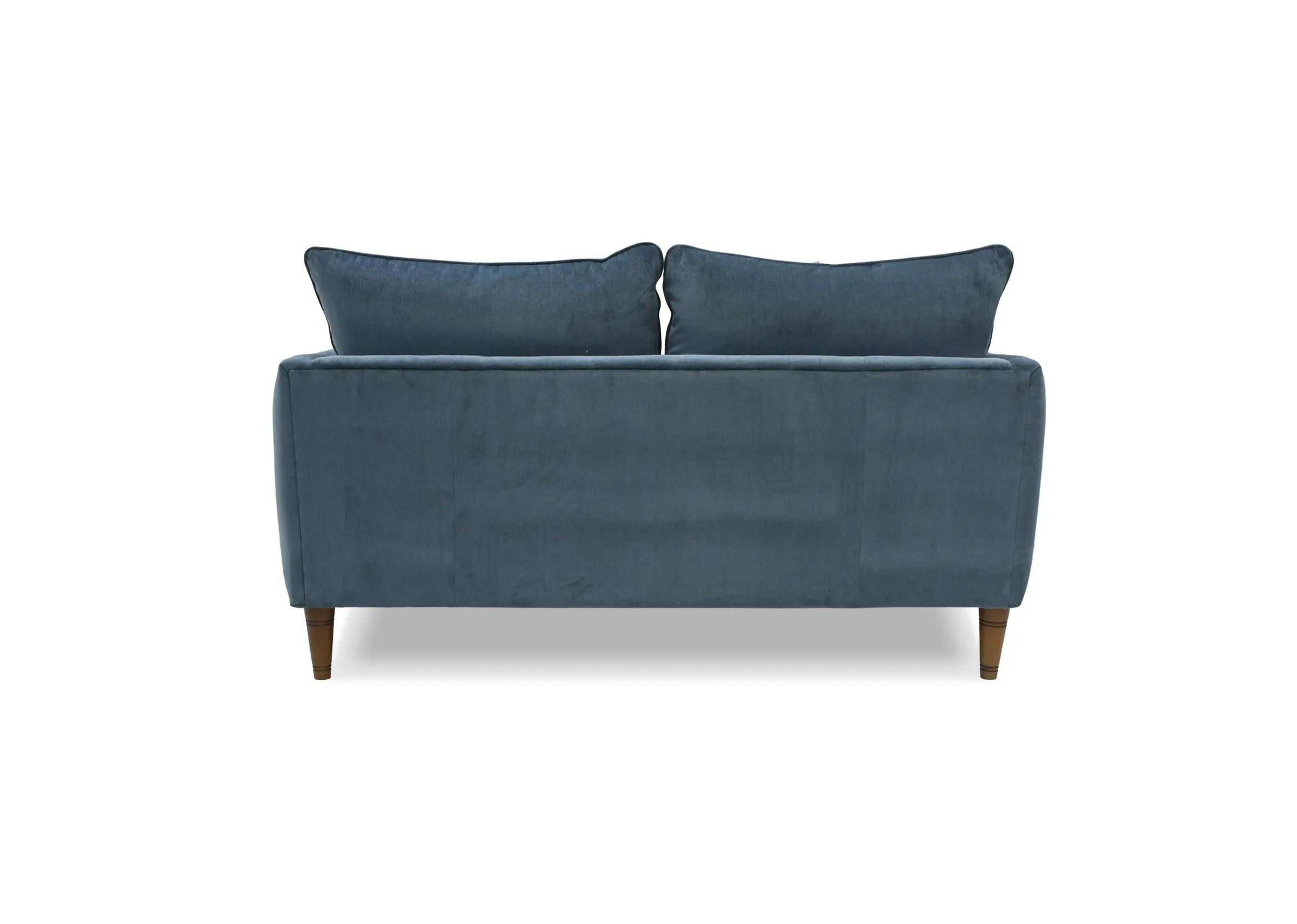A small blue fabric sofa from EZ Livings Kenmare range. Back view