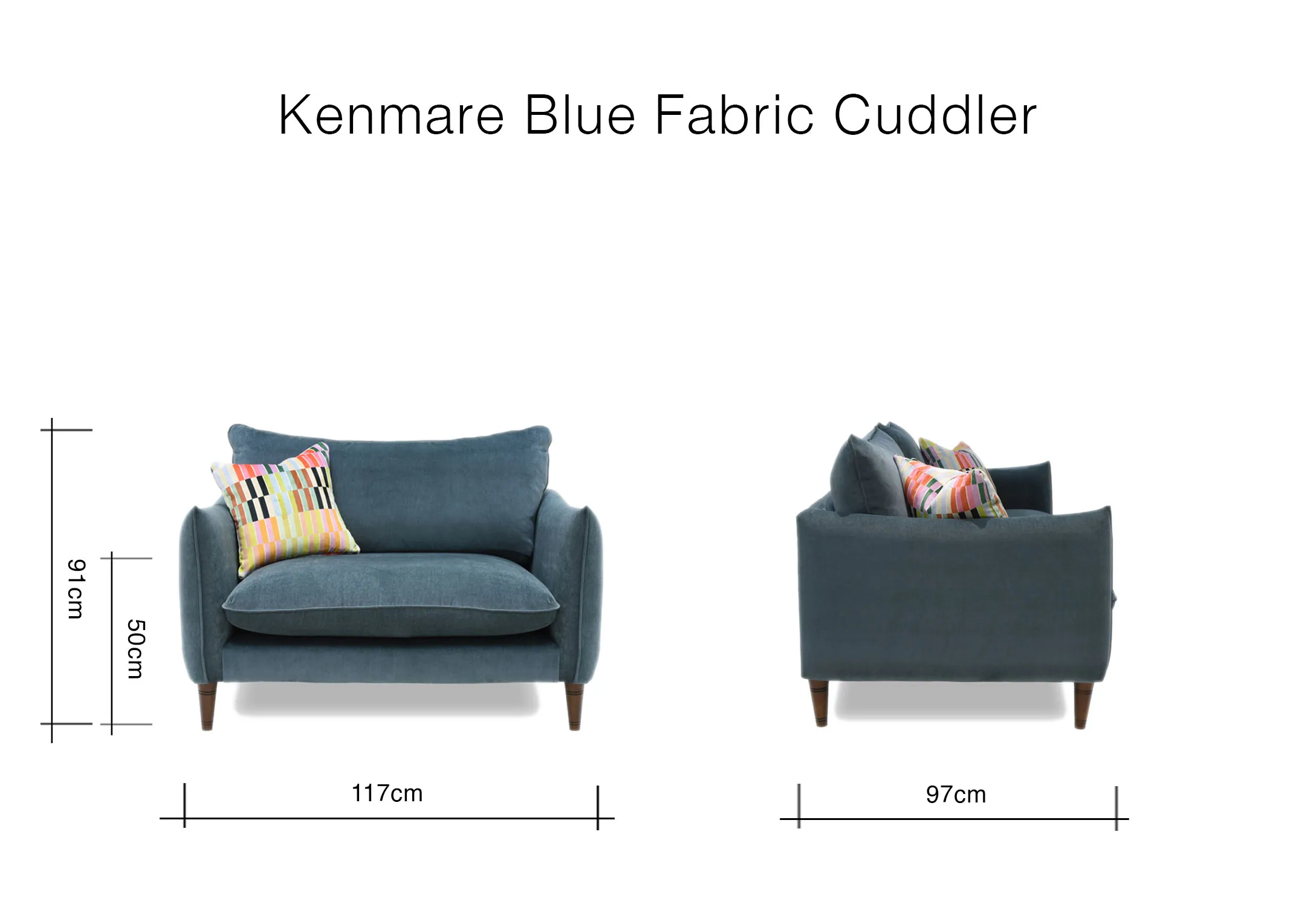 A dimension image of the Kenmare Cuddler with 117cm x 97cm x 91cm