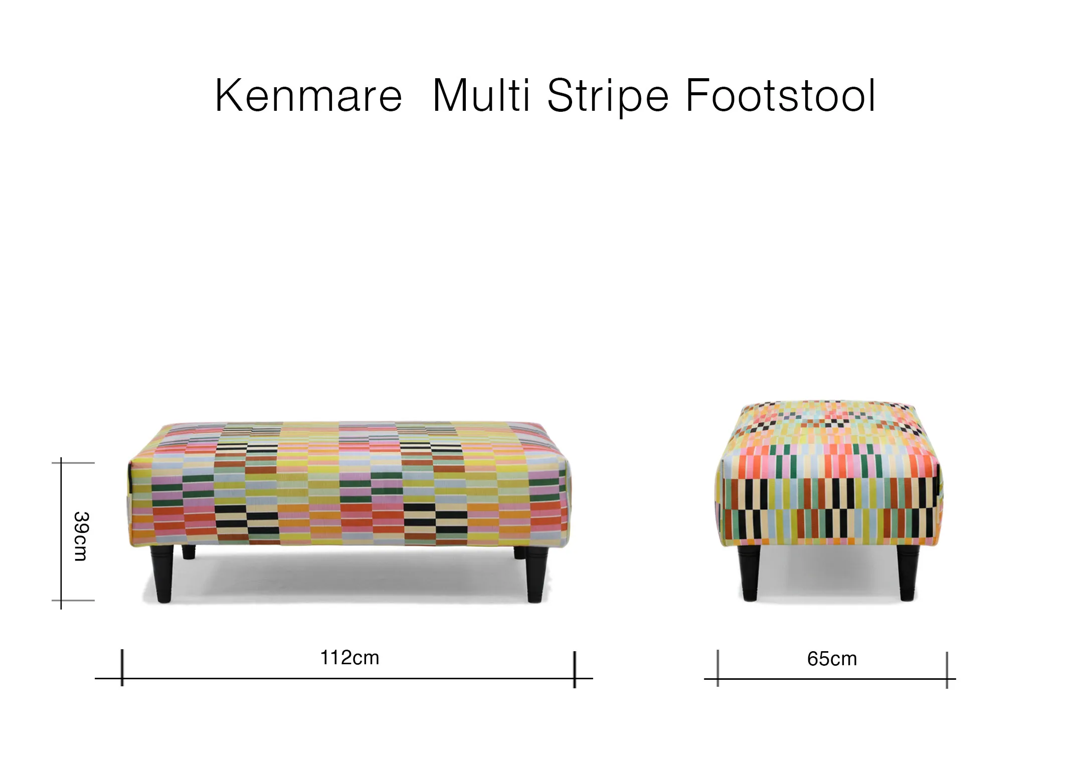 A dimension image of the Kenmare Footstool with 112cm x 65cm x 39cm