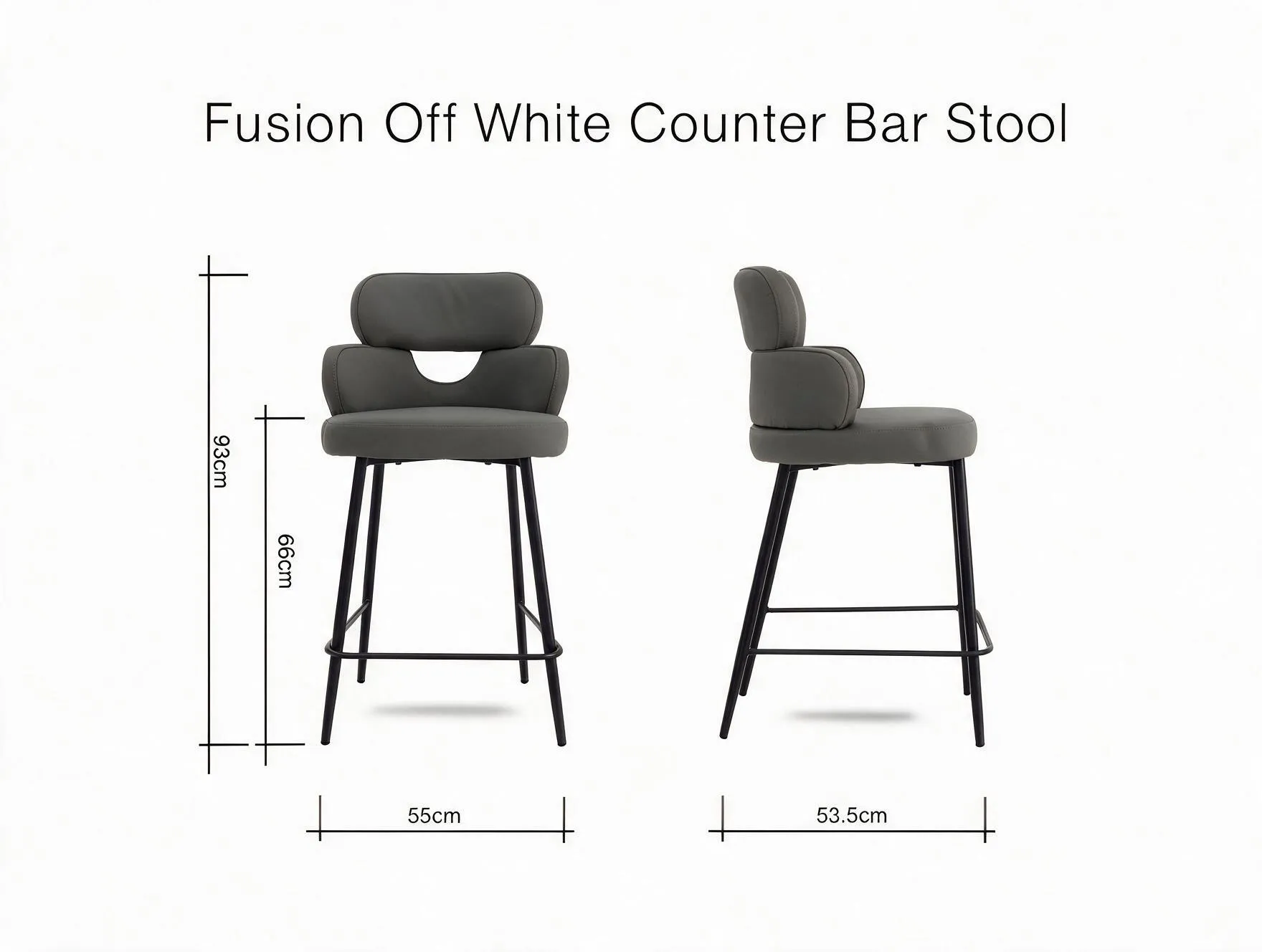 A dimension image of the Fusion Off white Stool with 55cm x 53.5cm 
