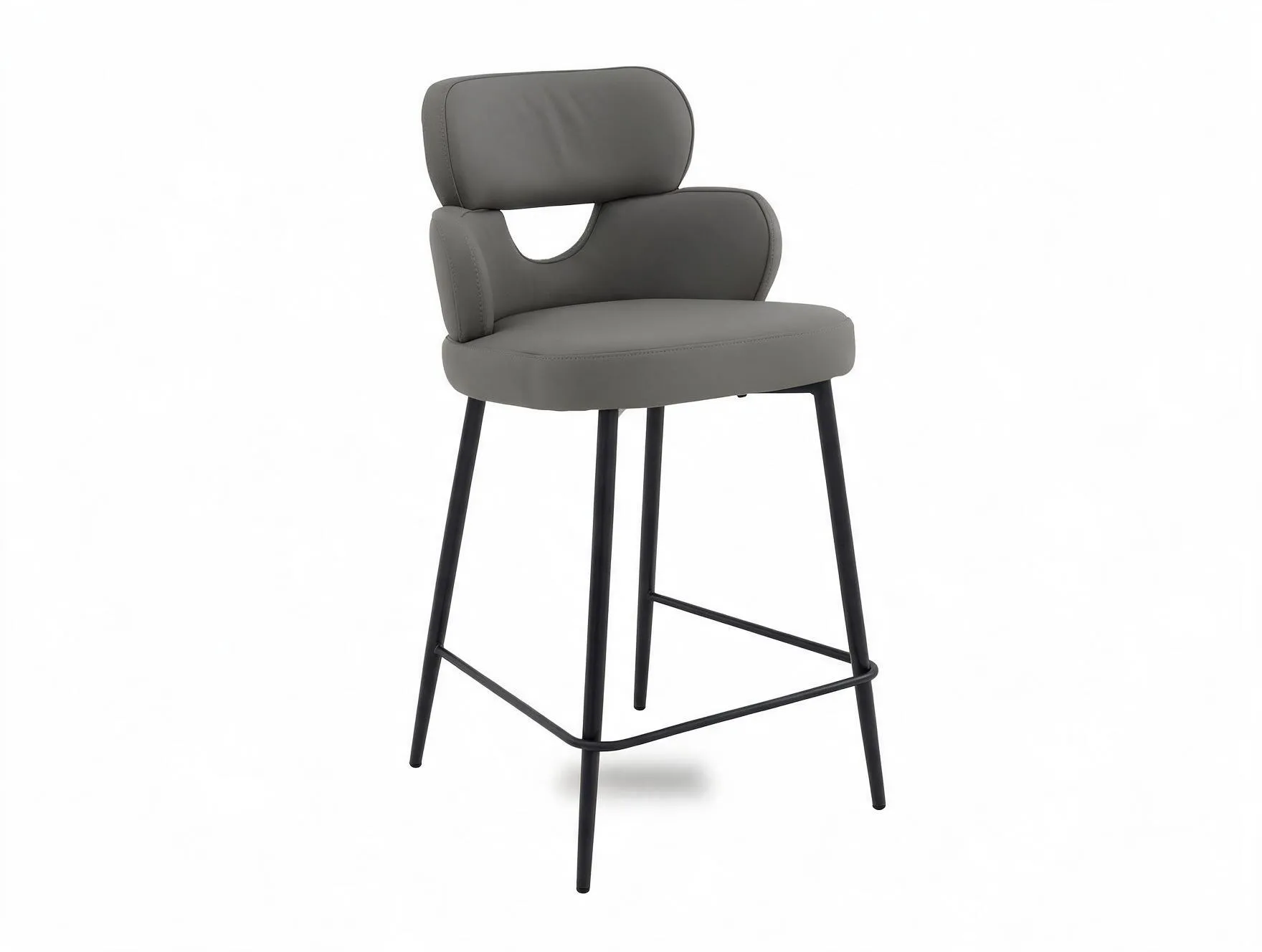 Grey Leather Counter Bar Stool - Fusion (Low Footrest)
