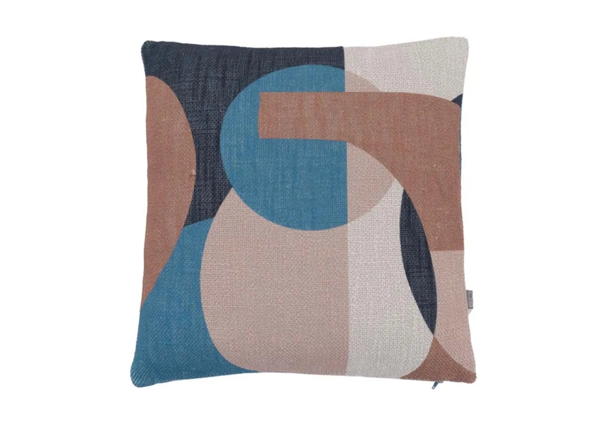 45cm Geo Blue Cushion - Mid Century