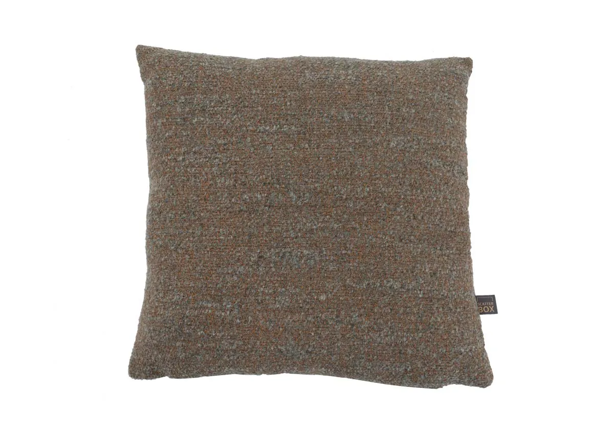 A copper green fabric cushion from EZ Livings Zari range. Front view