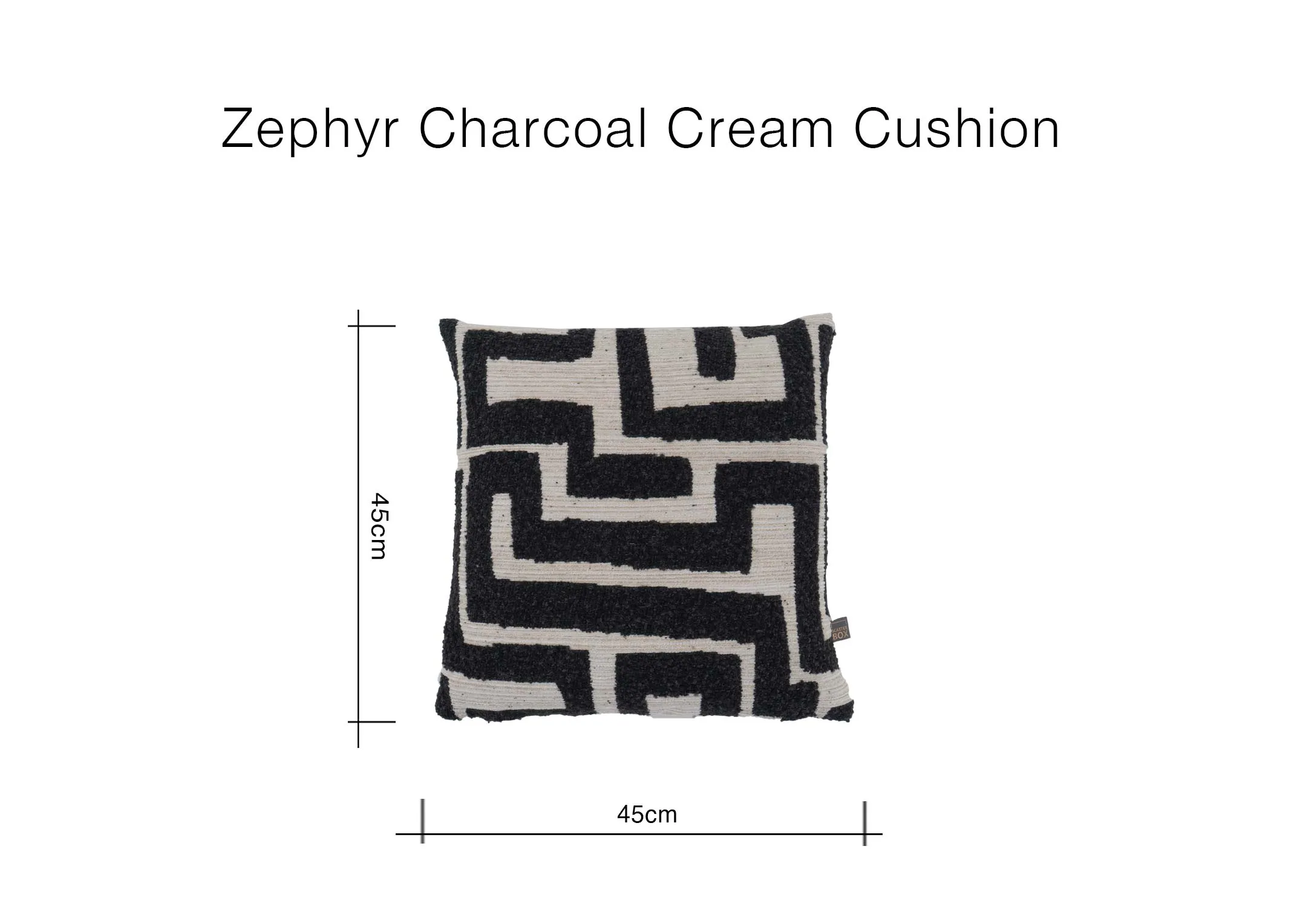 A dimension image of the Zephyr Cushion with 45cm x 45cm