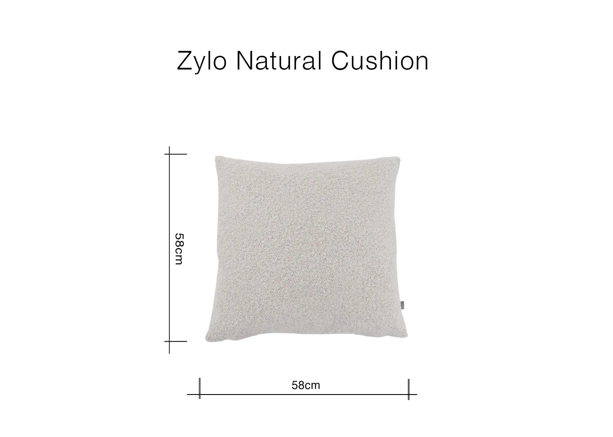 A dimension image of the Zylo Cushion with 43cm x 43cm