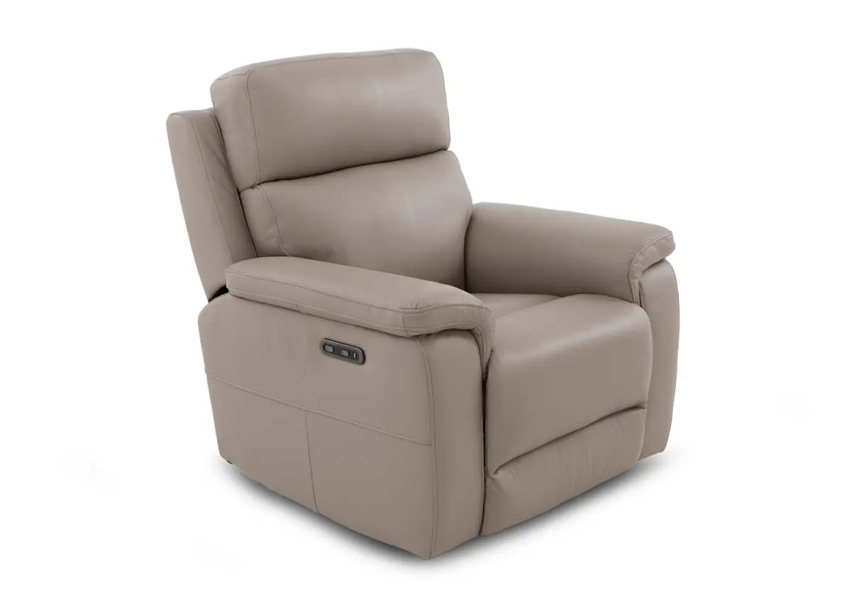 Light Taupe Leather Power Recliner - Raven
