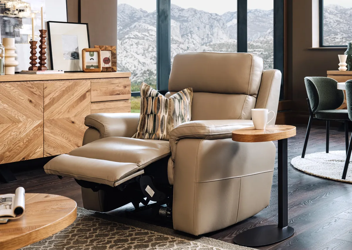 Light Taupe Leather Power Recliner - Raven