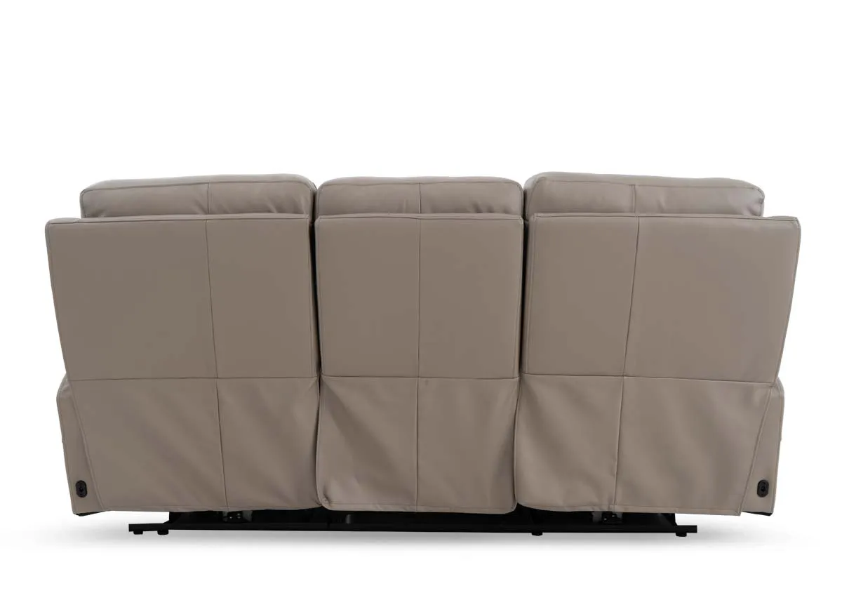 A 3 seater leather power reclining sofa from EZ Livings Raven range.  View of back of warrantied sofa
