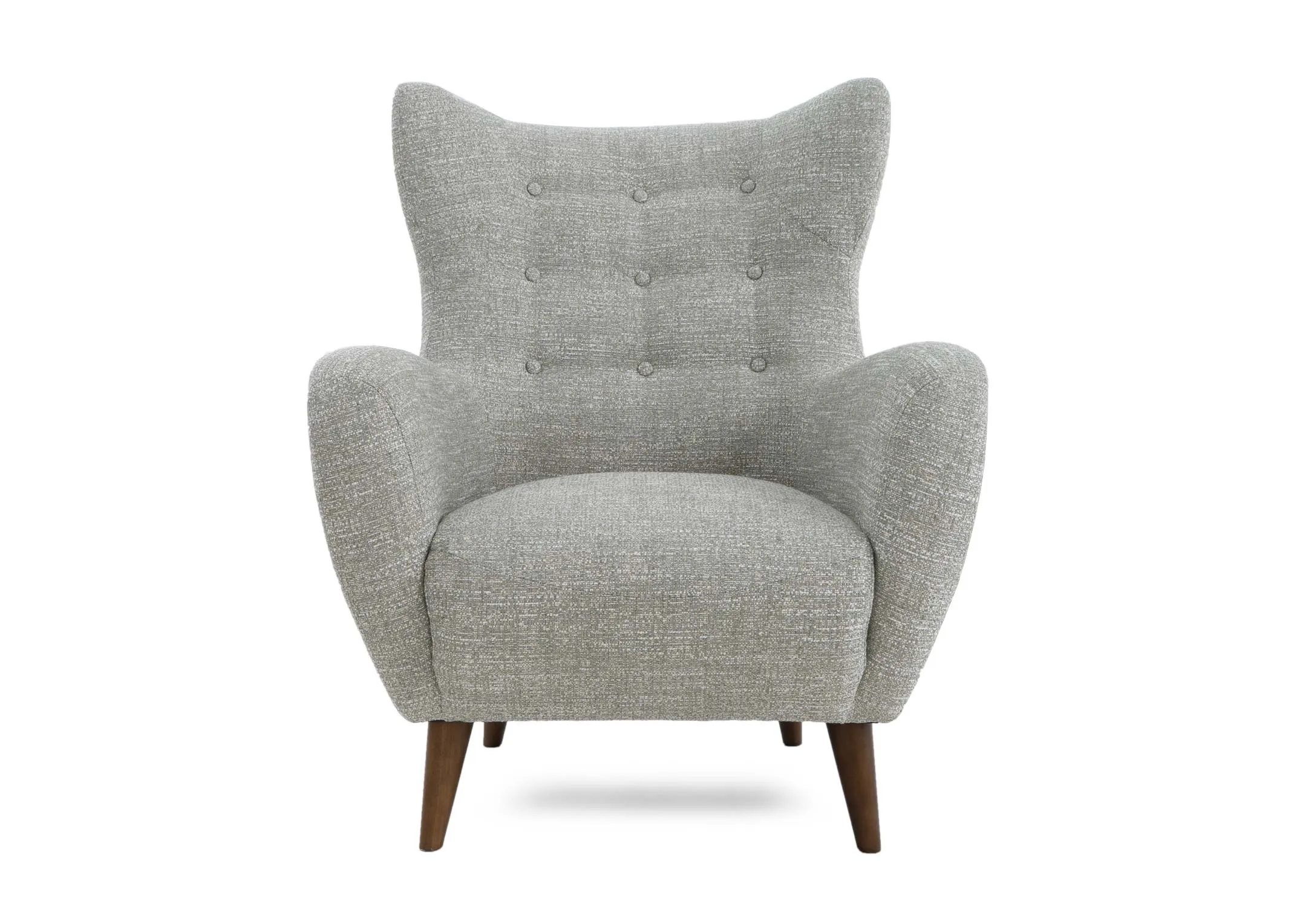 A light green fabric armchair from EZ Livings Bronx range. Front view of foam seat padding