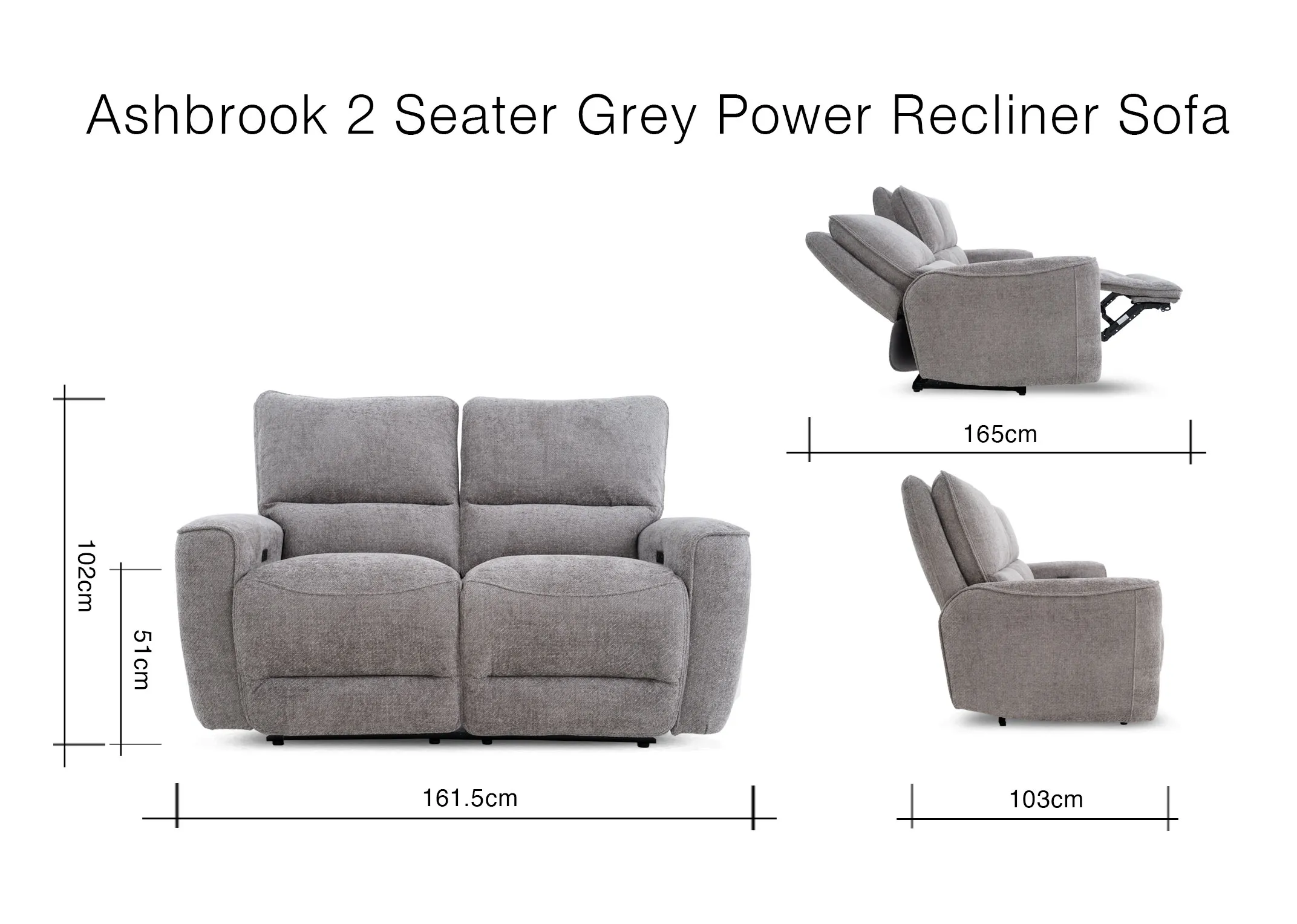 A dimension image of the Ashbrook 2 Seater with 161.5cm x 103cm-165cm x 102cm