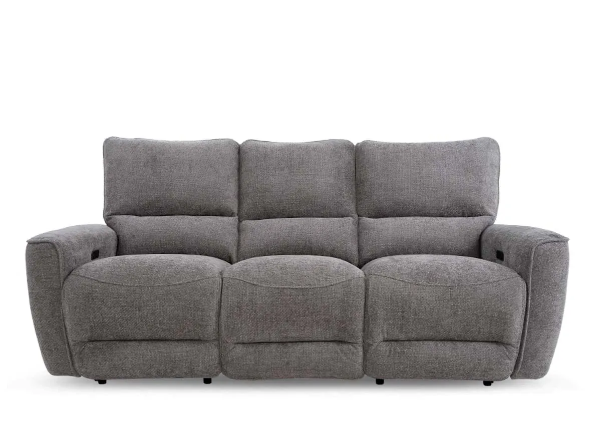 A 3 seater grey fabric power recliner from EZ Livings Ashbrook range.
