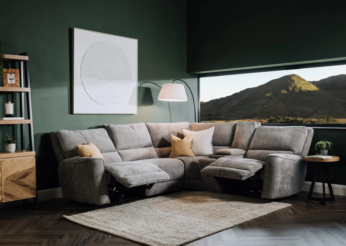 Large Grey Fabric Power Reclining Sofa with USB & Drinks Holder - Ashbrook