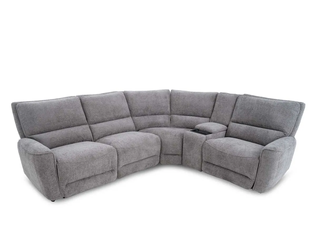 Large Grey Fabric Power Reclining Sofa with USB & Drinks Holder - Ashbrook