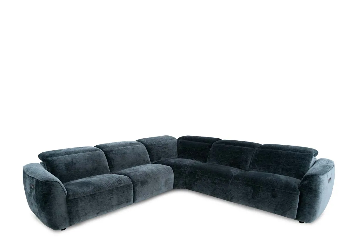 A teal fabric corner sofa with 2 seater corner and 2 seater from EZ Livings Preston range. Front view