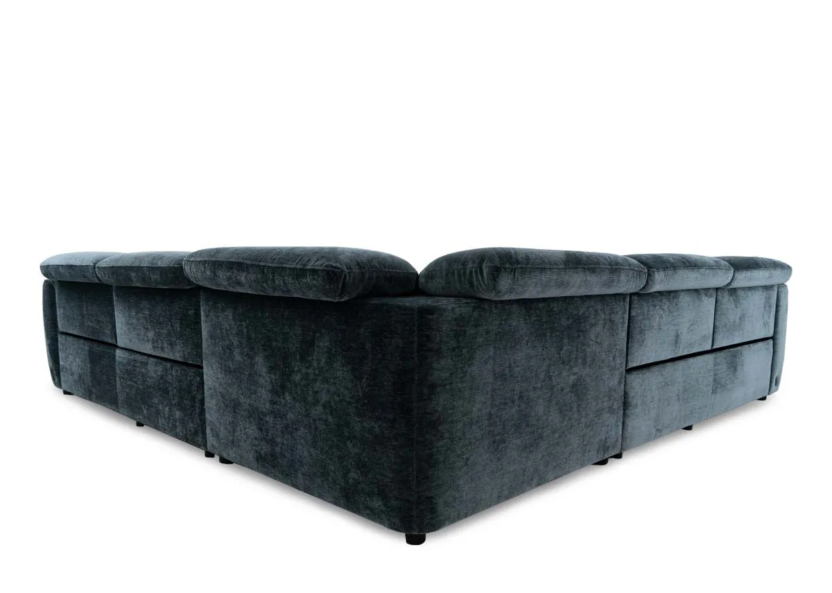 A teal fabric corner sofa with 2 seater corner and 2 seater from EZ Livings Preston range.Back view