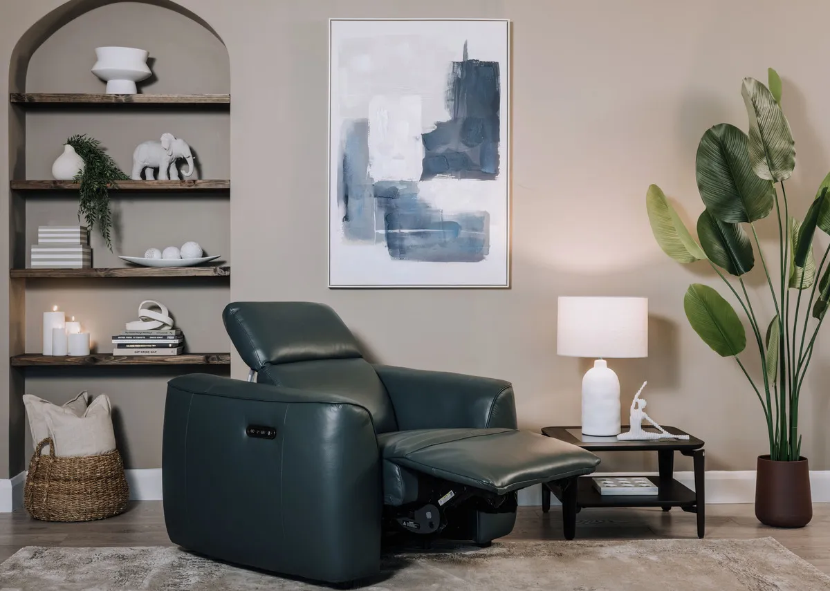 Teal Blue Leather Power Recliner - Preston